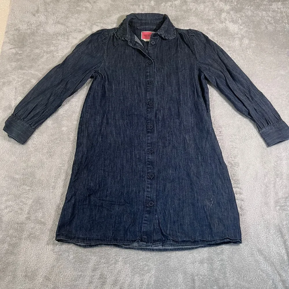 Kate Spade Denim Shirt Dress XS Mid Length Indigo Button Up Dress Long Sleeve